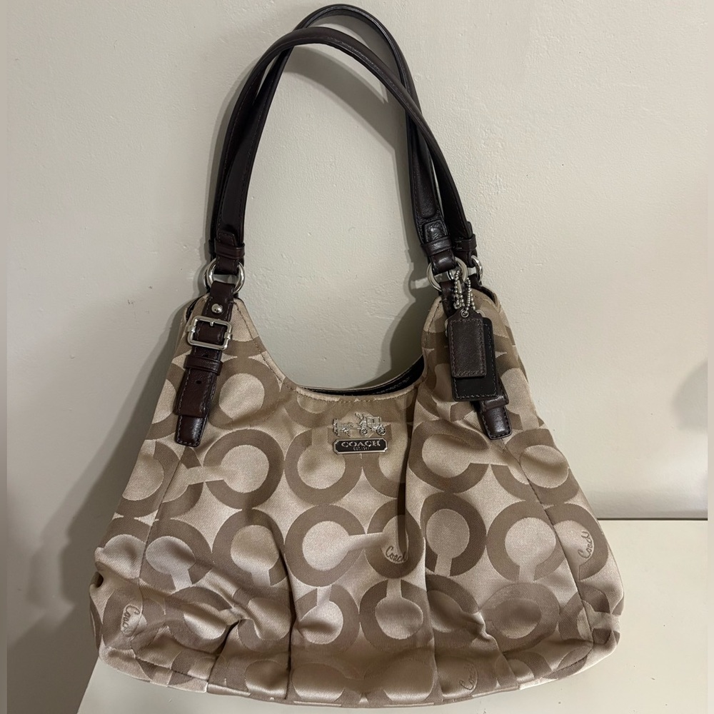 Coach Tan and Brown Shoulder Bag with Signature Design